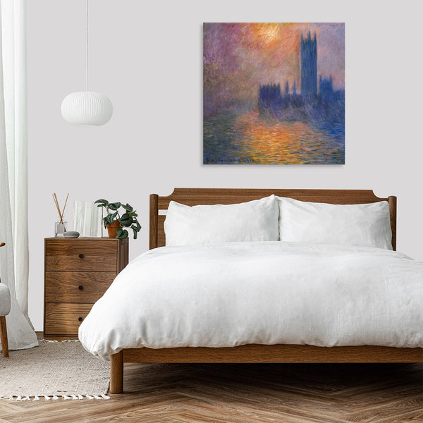 Quadro Stampa su Tela con Telaio in Legno Claude Monet - The Houses of Parliament, Sunset