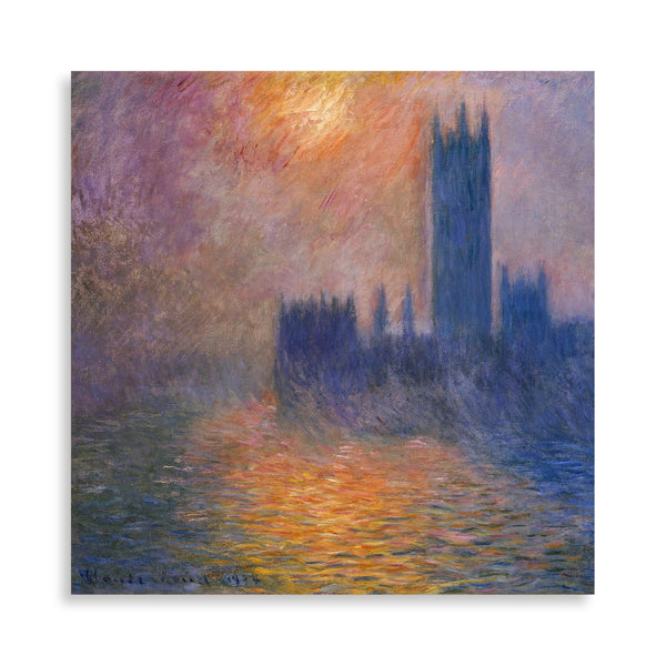 Quadro Stampa su Tela con Telaio in Legno Claude Monet - The Houses of Parliament, Sunset