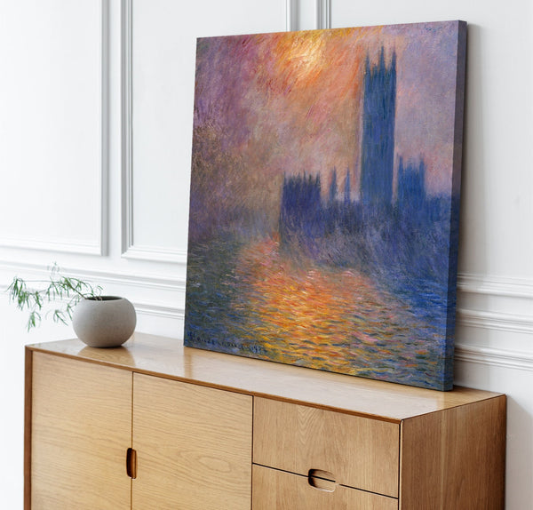 Quadro Stampa su Tela con Telaio in Legno Claude Monet - The Houses of Parliament, Sunset