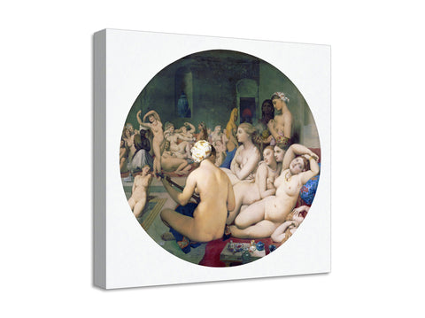 Quadro Stampa su Tela con Telaio in Legno Jean Auguste Dominique Ingres - The Turkish Bath