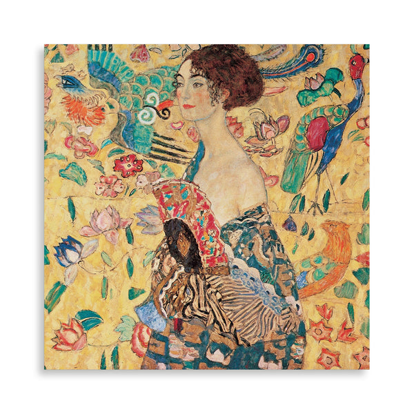 Quadro Stampa su Tela con Telaio in Legno Gustav Klimt - Dama con ventaglio