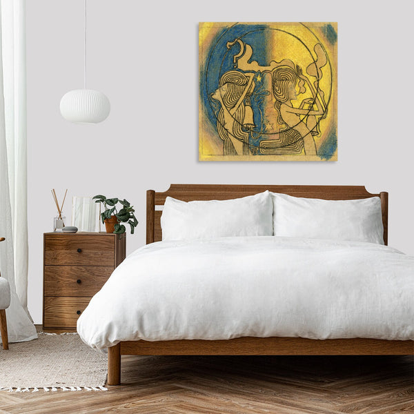 Quadro Stampa su Tela con Telaio in Legno Jan Toorop - Two stylized female figures with clock in hand