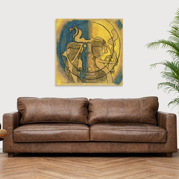 Quadro Stampa su Tela con Telaio in Legno Jan Toorop - Two stylized female figures with clock in hand