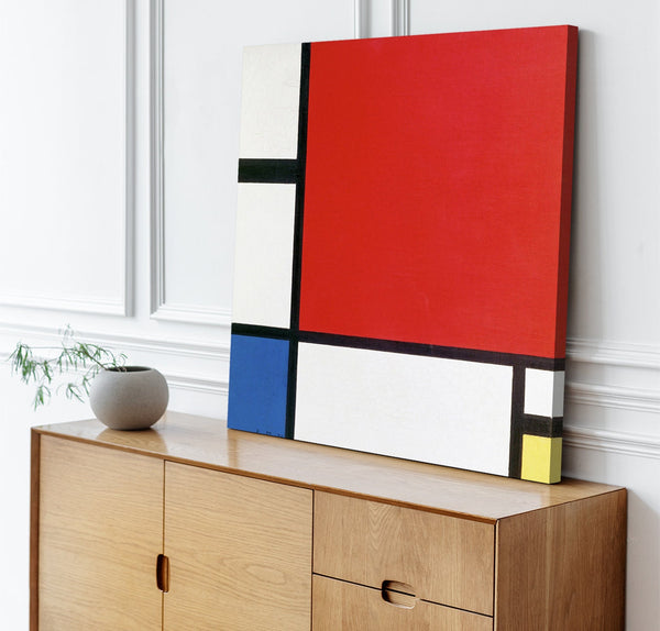 Quadro Stampa su Tela con Telaio in Legno Piet Mondrian - Composition with Red, Blue, and Yellow