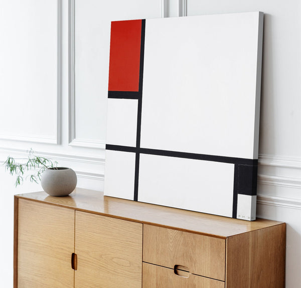 Quadro Stampa su Tela con Telaio in Legno Piet Mondrian - Composition No. I, with red and black