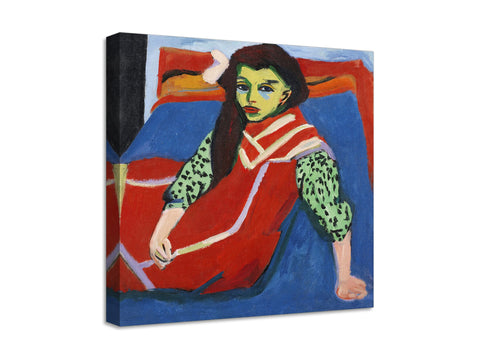 Quadro Stampa su Tela con Telaio in Legno Ernst Ludwig Kirchner - Seated Girl