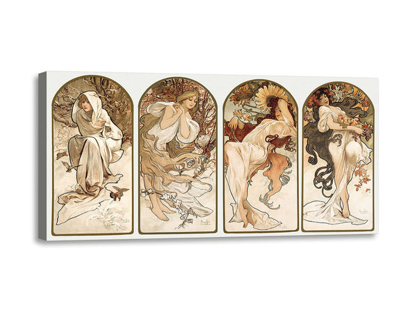 Quadro Stampa su Tela con Telaio in Legno Alphonse Mucha - The Seasons