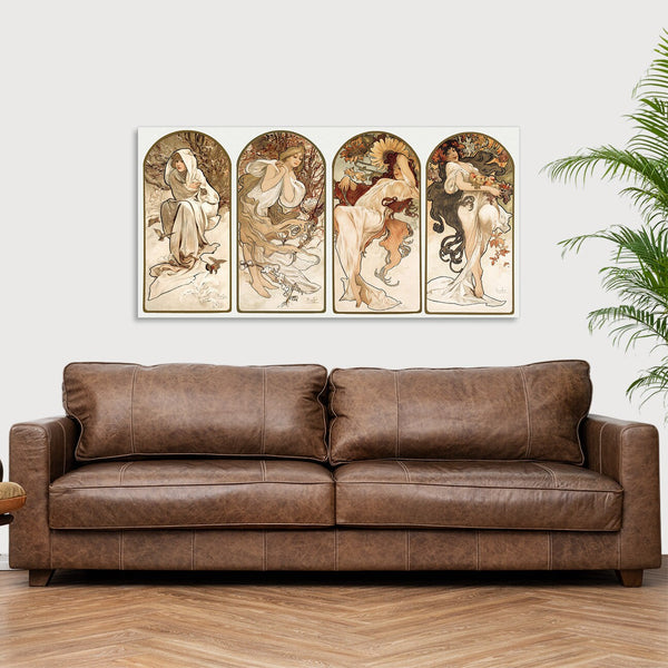 Quadro Stampa su Tela con Telaio in Legno Alphonse Mucha - The Seasons