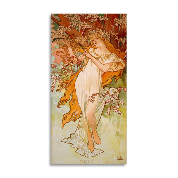 Quadro Stampa su Tela con Telaio in Legno Alphonse Mucha - Printemps