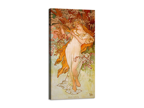 Quadro Stampa su Tela con Telaio in Legno Alphonse Mucha - Printemps