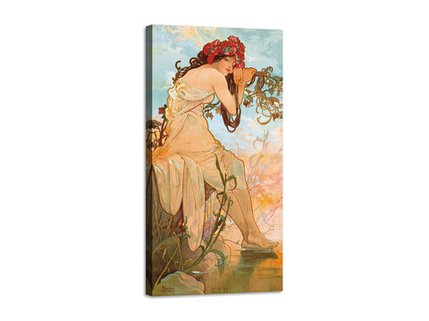 Quadro Stampa su Tela con Telaio in Legno Alphonse Mucha - été