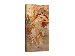 Quadro Stampa su Tela con Telaio in Legno Alphonse Mucha - Automne