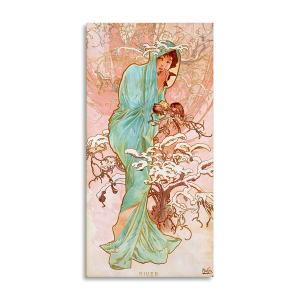 Quadro Stampa su Tela con Telaio in Legno Alphonse Mucha - Hiver