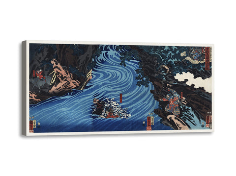 Quadro Stampa su Tela con Telaio in Legno Utagawa Kuniyoshi - Gentoku Uma o Odorashite Tankei o Koeru zu