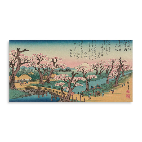 Quadro Stampa su Tela con Telaio in Legno Ando Hiroshige - Evening Glow at Koganei Bridge