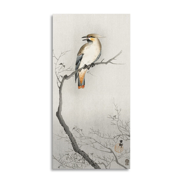 Quadro Stampa su Tela con Telaio in Legno Ohara Koson - Japanese plague bird on branch