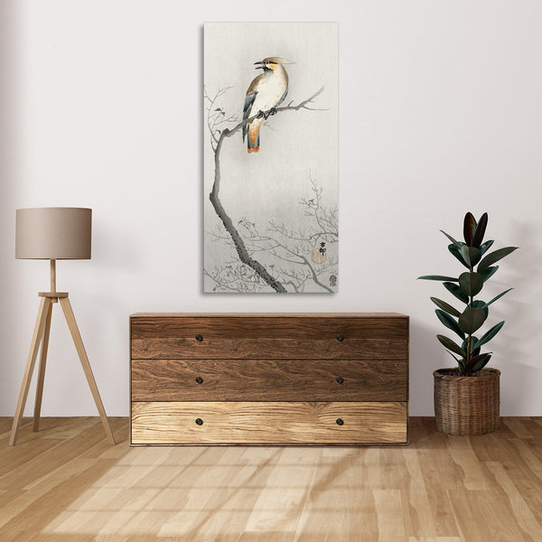 Quadro Stampa su Tela con Telaio in Legno Ohara Koson - Japanese plague bird on branch