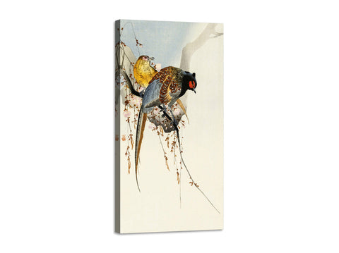 Quadro Stampa su Tela con Telaio in Legno Ohara Koson - Pheasant couple and plum blossom