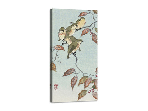 Quadro Stampa su Tela con Telaio in Legno Ohara Koson - Birds on a branch