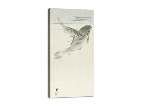 Quadro Stampa su Tela con Telaio in Legno Ohara Koson - A jumping carp