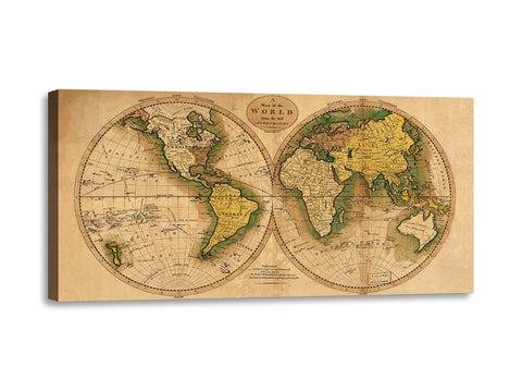 Quadro Stampa su Tela con Telaio in Legno Matthew Carey - World map
