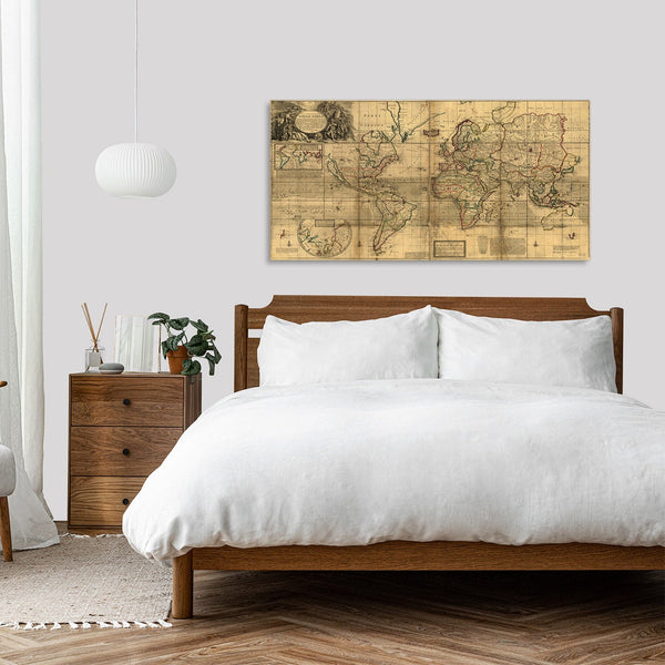 Quadro Stampa su Tela con Telaio in Legno Herman Moll - A New & Correct Map of the Whole World