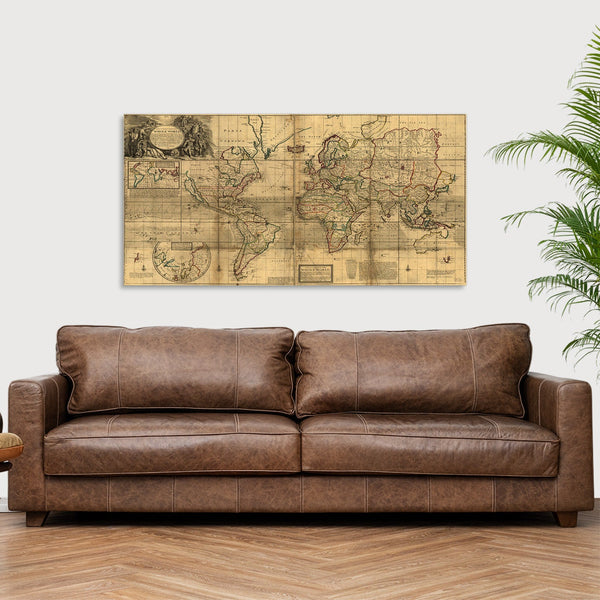 Quadro Stampa su Tela con Telaio in Legno Herman Moll - A New & Correct Map of the Whole World
