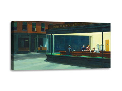Quadro Stampa su Tela con Telaio in Legno Edward Hopper - Nighthawks