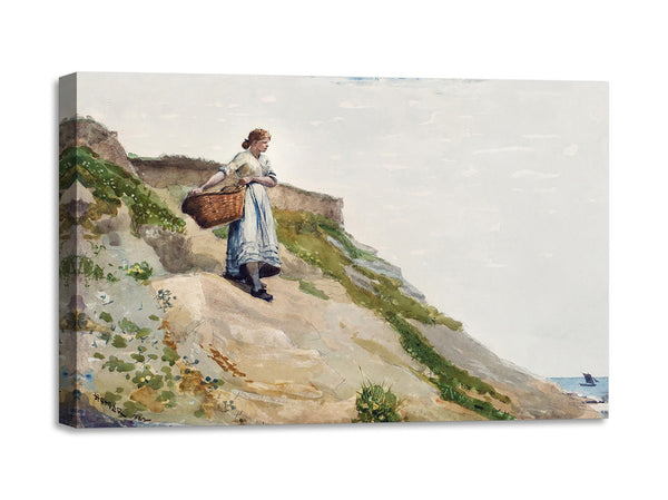 Quadro Stampa su Tela con Telaio in Legno Winslow Homer - Girl Carrying a Basket