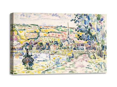 Quadro Stampa su Tela con Telaio in Legno Paul Signac - Petit Andely-The River Bank