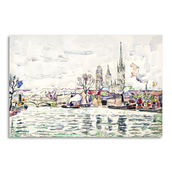 Quadro Stampa su Tela con Telaio in Legno Paul Signac - River scene