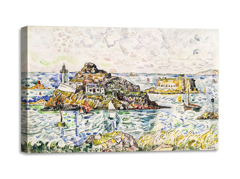 Quadro Stampa su Tela con Telaio in Legno Paul Signac - Morlaix, Entrance of the River