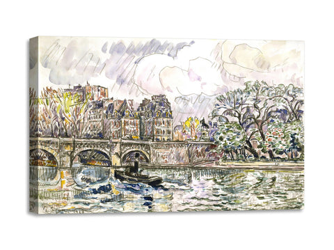 Quadro Stampa su Tela con Telaio in Legno Paul Signac - Paris: Le Place Dauphine