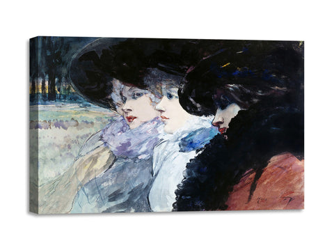 Quadro Stampa su Tela con Telaio in Legno Henry Somm - Three women in profile
