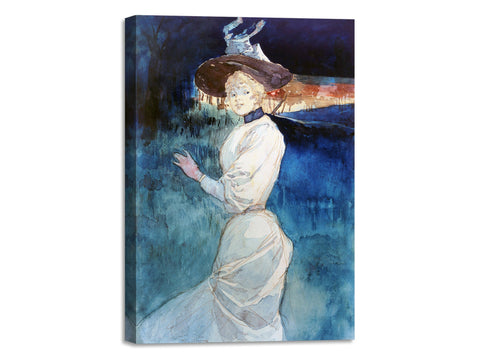 Quadro Stampa su Tela con Telaio in Legno Henry Somm - Elegant in a white dress in a landscape