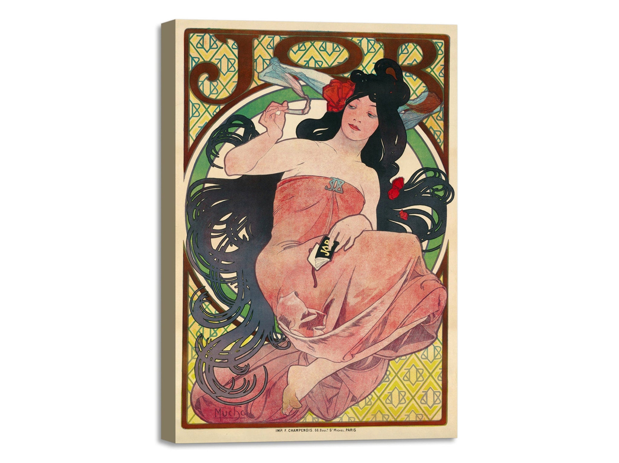 Quadro Stampa su Tela con Telaio in Legno Alphonse Mucha - Job