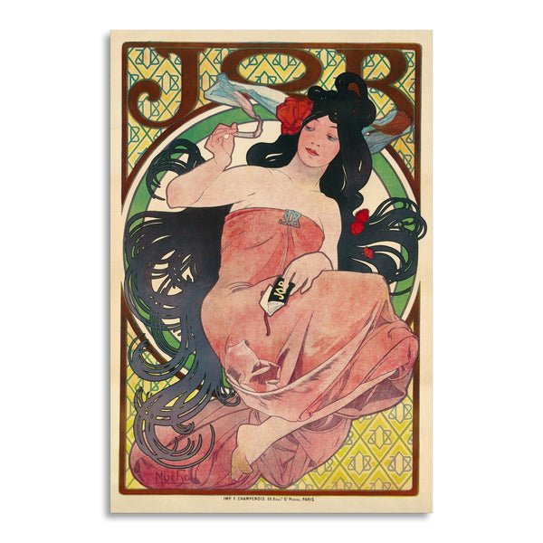 Quadro Stampa su Tela con Telaio in Legno Alphonse Mucha - Job