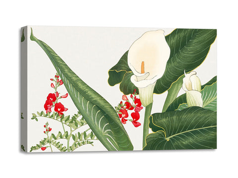 Quadro Stampa su Tela con Telaio in Legno Seiyo Soka Zufu - Lathyrus & calla lily flower