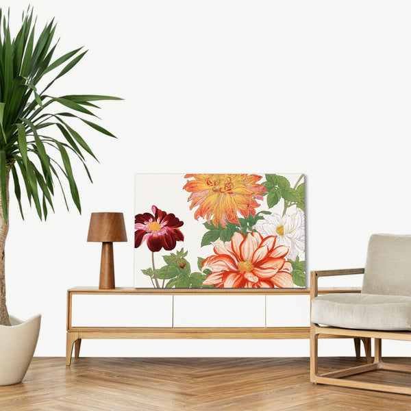 Quadro Stampa su Tela con Telaio in Legno Seiyo Soka Zufu - Dahlia flower