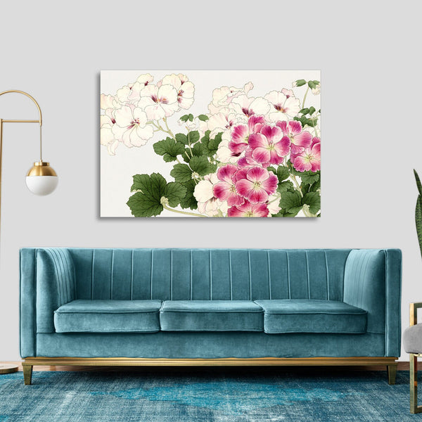 Quadro Stampa su Tela con Telaio in Legno Seiyo Soka Zufu - Geranium flower