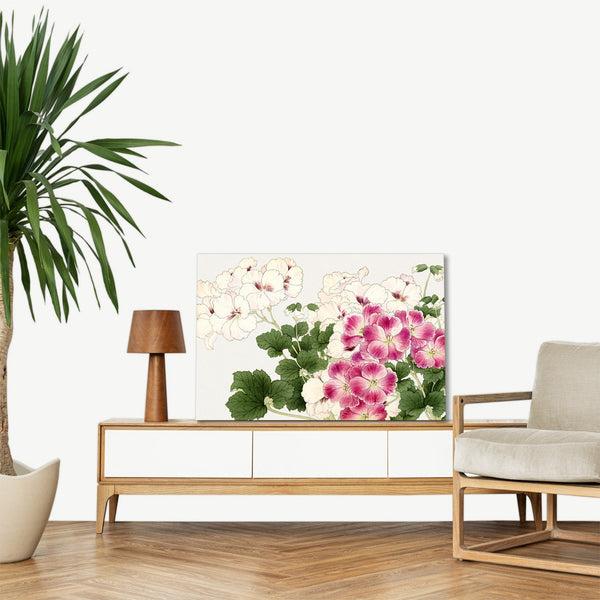 Quadro Stampa su Tela con Telaio in Legno Seiyo Soka Zufu - Geranium flower