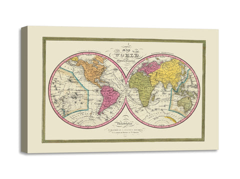 Quadro Stampa su Tela con Telaio in Legno Mitchell - World Globular Projection