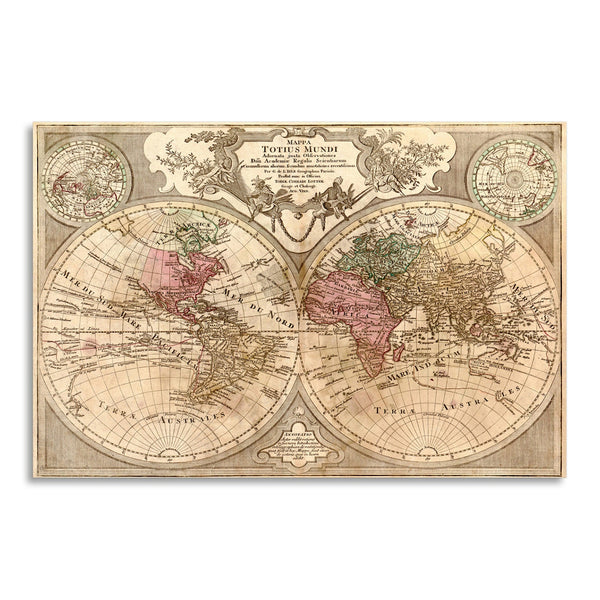 Quadro Stampa su Tela con Telaio in Legno World map