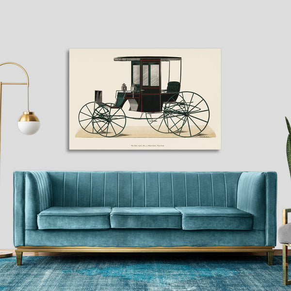 Quadro Stampa su Tela con Telaio in Legno Illustration of a black antique carriage