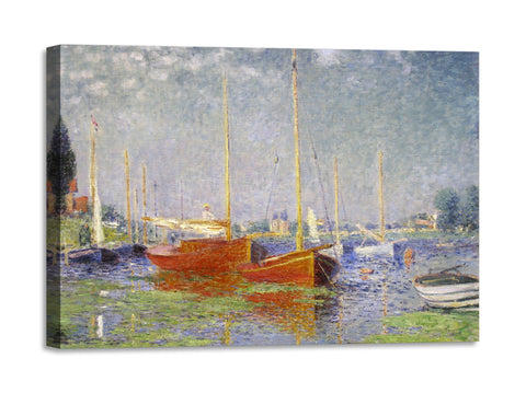 Quadro Stampa su Tela con Telaio in Legno Claude Monet - Red Boats at Argenteuil