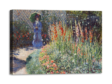 Quadro Stampa su Tela con Telaio in Legno Claude Monet - Rounded Flower Bed