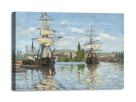 Quadro Stampa su Tela con Telaio in Legno Claude Monet - Ships Riding on the Seine at Rouen