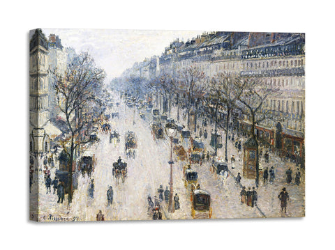 Quadro Stampa su Tela con Telaio in Legno Camille Pissarro - The Boulevard Montmartre on a Winter Morning