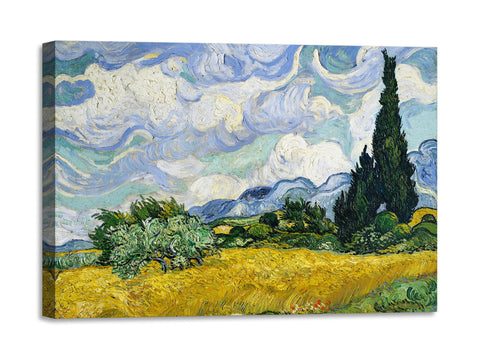 Quadro Stampa su Tela con Telaio in Legno Vincent van Gogh - Wheat Field with Cypresses