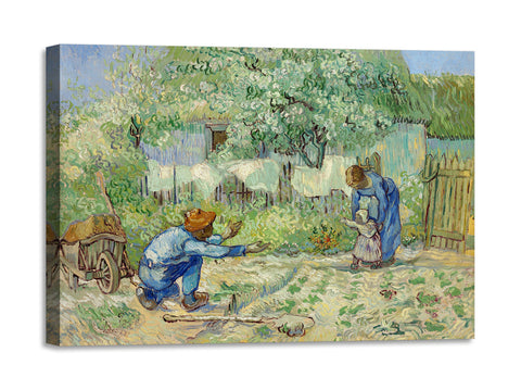 Quadro Stampa su Tela con Telaio in Legno Vincent van Gogh - First Steps, after Millet